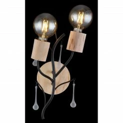 GLOBO runde E27 Wandleuchte aus Holz und Glas stäbe matt Wandschild Geäst aufwärts 2-flammige Wandlampe schwarz natur -Wandleuchten Verkaufsladen runde e27 wandleuchte aus 15443 2Wcx1280x1280 globo 154432w