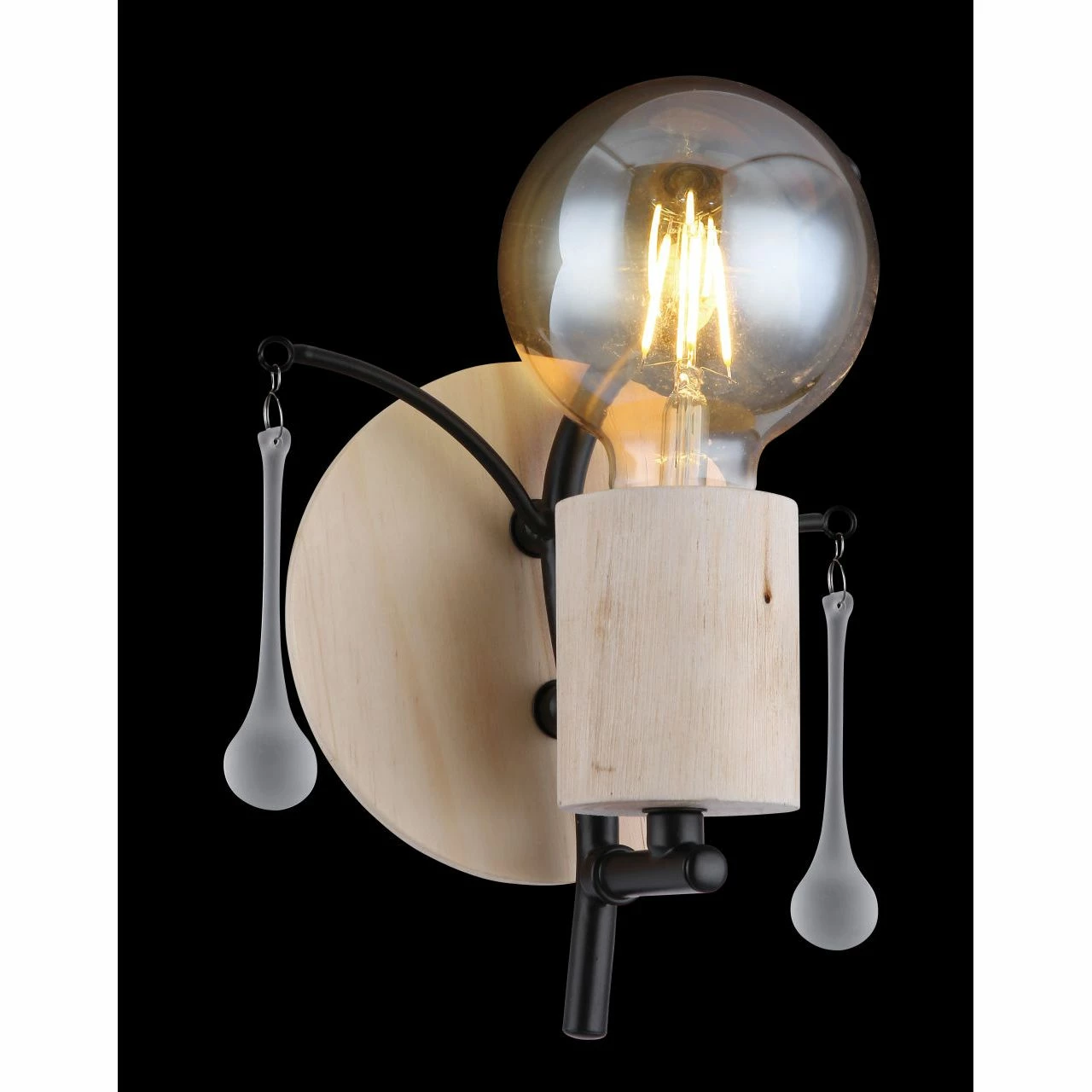 GLOBO runde E27 Wandleuchte aus Holz und Glas stäbe matt Wandschild 3 Arme aufwärts Wandlampe schwarz natur 3 GLOBO runde E27 Wandleuchte aus Holz und Glas stäbe matt Wandschild 3 Arme aufwärts Wandlampe schwarz natur – Bild 3
