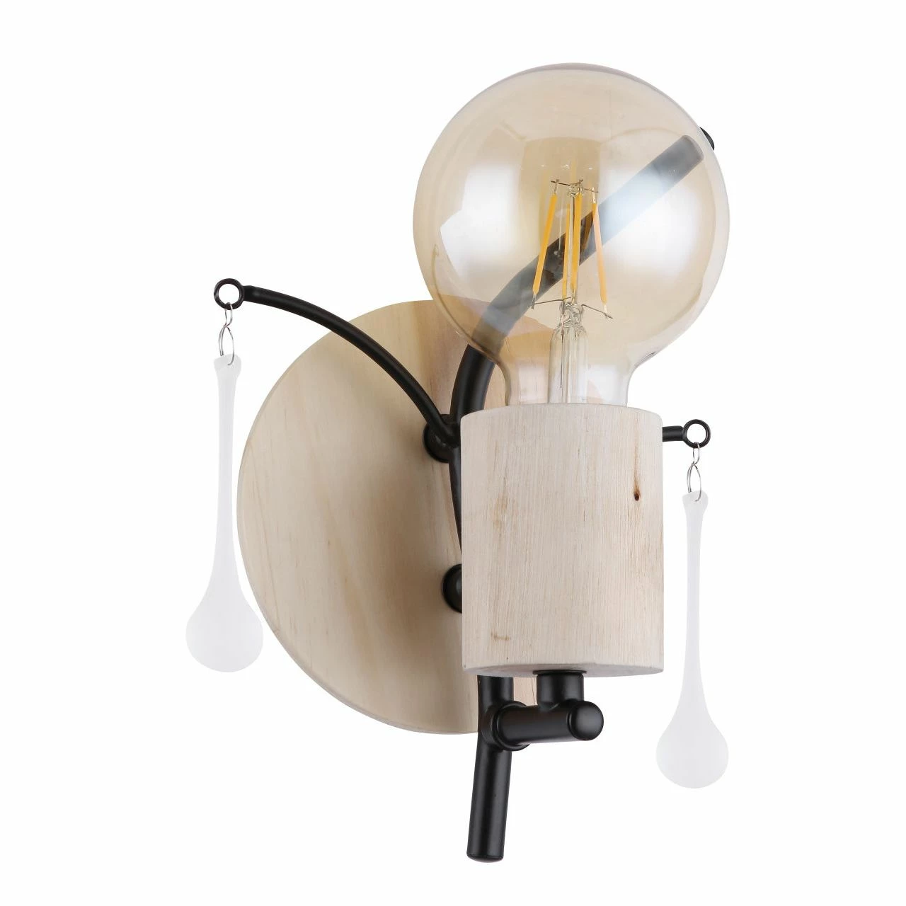 GLOBO runde E27 Wandleuchte aus Holz und Glas stäbe matt Wandschild 3 Arme aufwärts Wandlampe schwarz natur 4 GLOBO runde E27 Wandleuchte aus Holz und Glas stäbe matt Wandschild 3 Arme aufwärts Wandlampe schwarz natur – Bild 4