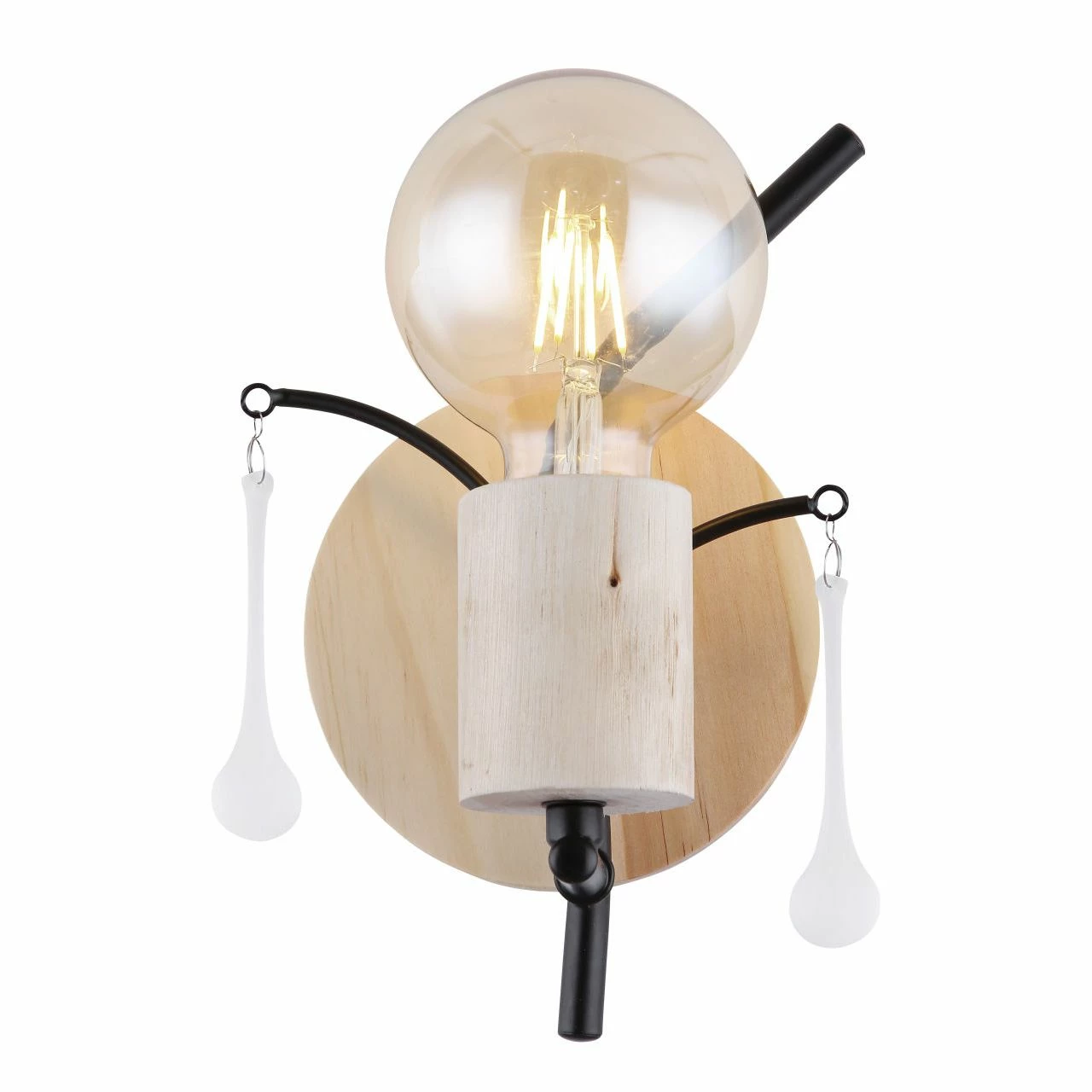 GLOBO runde E27 Wandleuchte aus Holz und Glas stäbe matt Wandschild 3 Arme aufwärts Wandlampe schwarz natur 5 GLOBO runde E27 Wandleuchte aus Holz und Glas stäbe matt Wandschild 3 Arme aufwärts Wandlampe schwarz natur – Bild 5