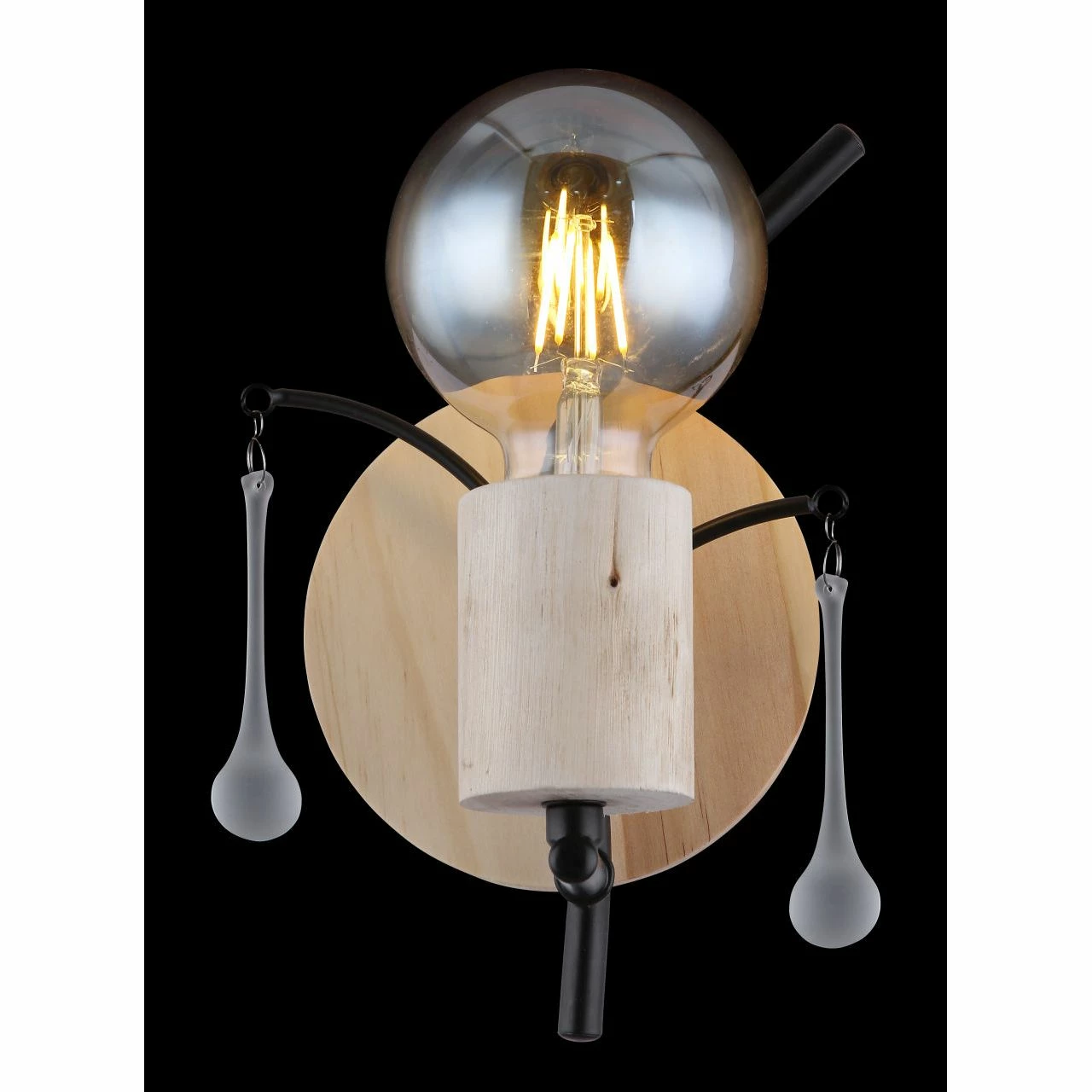 GLOBO runde E27 Wandleuchte aus Holz und Glas stäbe matt Wandschild 3 Arme aufwärts Wandlampe schwarz natur 2 GLOBO runde E27 Wandleuchte aus Holz und Glas stäbe matt Wandschild 3 Arme aufwärts Wandlampe schwarz natur – Bild 2