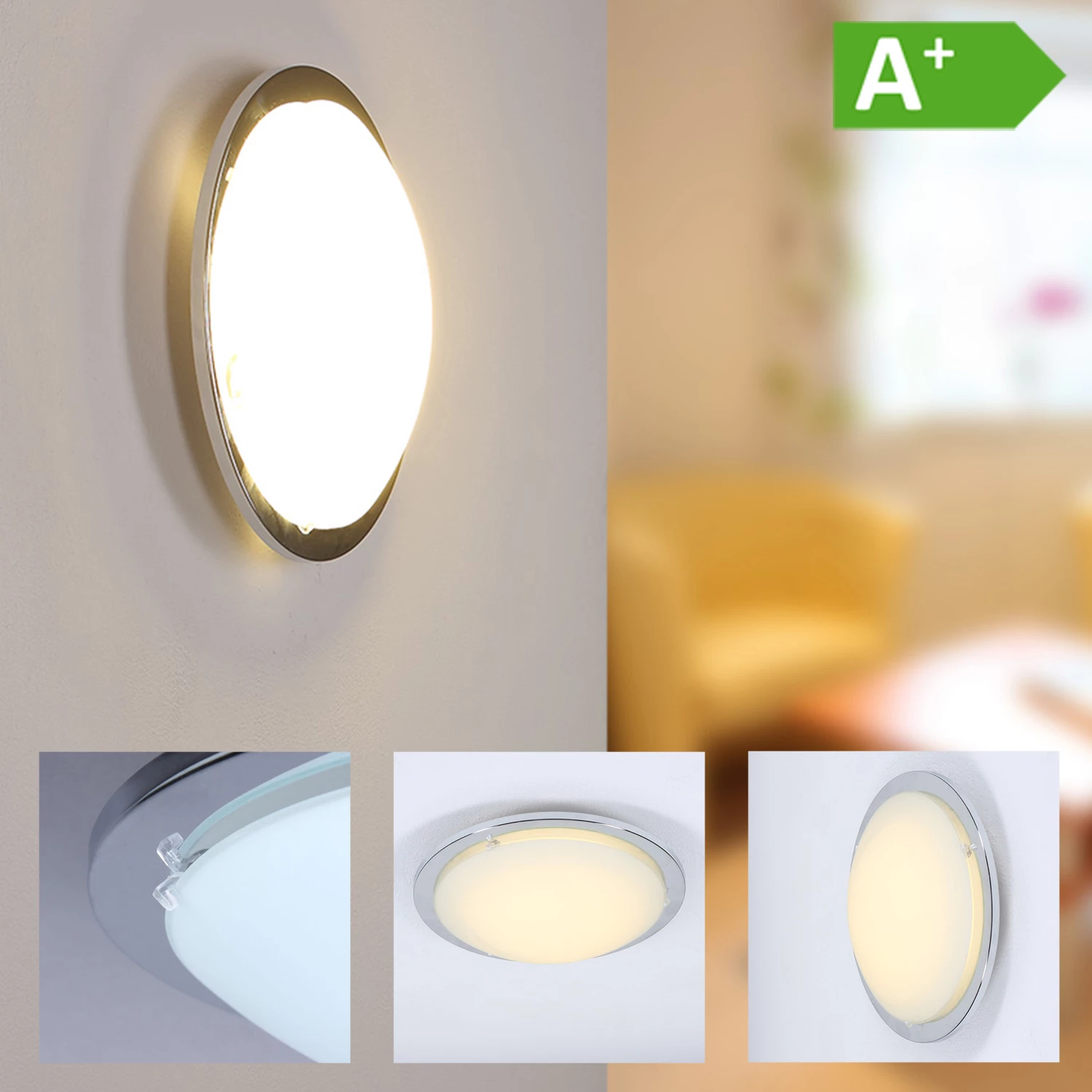 EGLO runde LED Wandleuchte / Deckenleuchte Planet Ø 29cm in chrom mit satiniertem Glas und hoher Lichtausbeute 820Lumen bei 8W inkl. Leuchtmittel 1 EGLO runde LED Wandleuchte / Deckenleuchte Planet Ø 29cm in chrom mit satiniertem Glas und hoher Lichtausbeute 820Lumen bei 8W inkl. Leuchtmittel