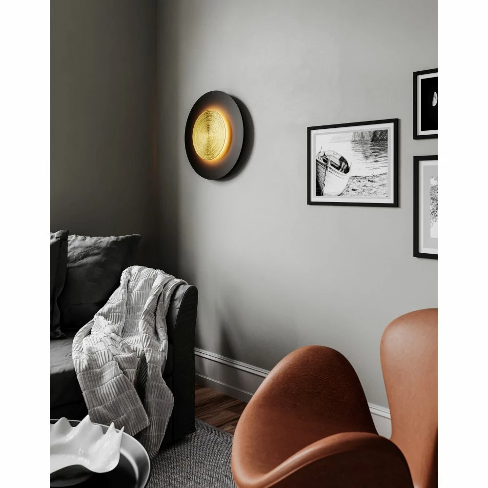By Rydens runde LED Wandleuchte, schwarz gold, elegant, Loft, inkl. LED 12W, warmweißes Licht 2 By Rydens runde LED Wandleuchte, schwarz gold, elegant, Loft, inkl. LED 12W, warmweißes Licht – Bild 2