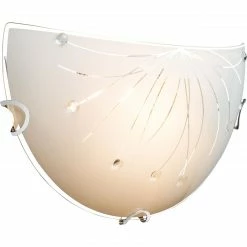 GLOBO runde Wandleuchte aus Glas halb Dekorsteine klar Dekorlinien Wandlampe weiß Chrom