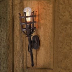 LHG Lights rustikale Wandfackel Dungeon 2 - XL Fackelleuchte mit Gitter, rostfarben / braun, Höhe 53cm XL, ideal für E27 Filament Leuchtmittel -Wandleuchten Verkaufsladen rustikale wandfackel dungeon fackelleuchte 2303903 lhg mb1003l