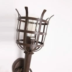 LHG Lights rustikale Wandfackel Dungeon 2 - XL Fackelleuchte mit Gitter, rostfarben / braun, Höhe 53cm XL, ideal für E27 Filament Leuchtmittel -Wandleuchten Verkaufsladen rustikale wandfackel dungeon fackelleuchte 2303904 lhg mb1003l