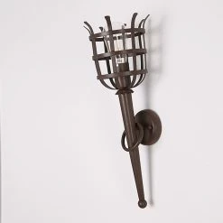 LHG Lights rustikale Wandfackel Dungeon 2 - XL Fackelleuchte mit Gitter, rostfarben / braun, Höhe 53cm XL, ideal für E27 Filament Leuchtmittel -Wandleuchten Verkaufsladen rustikale wandfackel dungeon fackelleuchte 2303905 lhg mb1003l