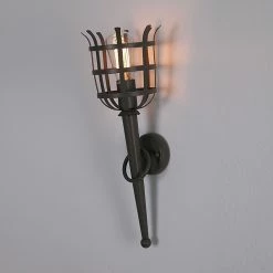 LHG Lights rustikale Wandfackel Dungeon 2 - XL Fackelleuchte mit Gitter, rostfarben / braun, Höhe 53cm XL, ideal für E27 Filament Leuchtmittel -Wandleuchten Verkaufsladen rustikale wandfackel dungeon fackelleuchte 2303906 lhg mb1003l