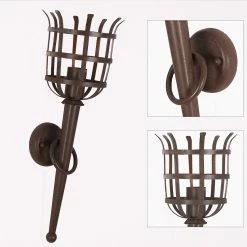 LHG Lights rustikale Wandfackel Dungeon 2 - XL Fackelleuchte mit Gitter, rostfarben / braun, Höhe 53cm XL, ideal für E27 Filament Leuchtmittel -Wandleuchten Verkaufsladen rustikale wandfackel dungeon fackelleuchte 23039bb lhg mb1003l