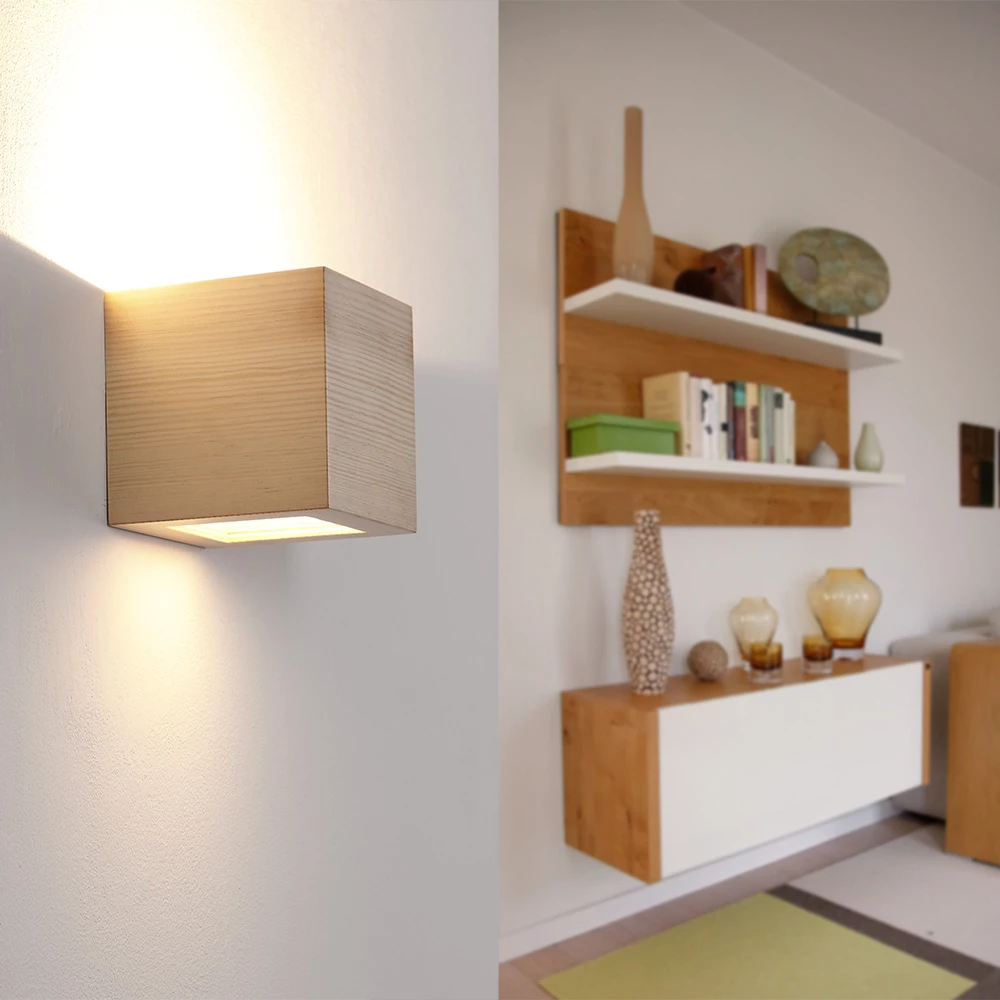 Cleoni Schlichte Wandleuchte, Holz, Kiefer-Furnier, Up and Down 3 Cleoni Schlichte Wandleuchte, Holz, Kiefer-Furnier, Up and Down – Bild 3