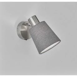 Fischer & Honsel schwenkbare E14 Wandleuchte mit Stoffschirm Wandstrahler rund nickel grau Wandlampe mit Schalter 11 x 14,50 cm