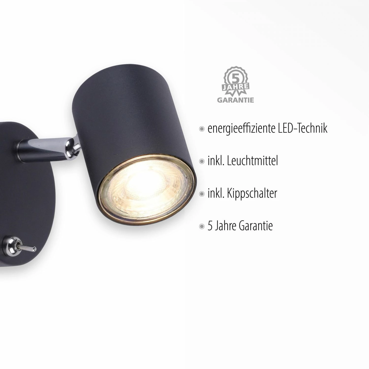 Leuchten Direkt schwenkbare höhenverstellbare runde Wandleuchte mit Glas matt Wandlampe anthrazit mit Schalter 4 Leuchten Direkt schwenkbare höhenverstellbare runde Wandleuchte mit Glas matt Wandlampe anthrazit mit Schalter – Bild 4