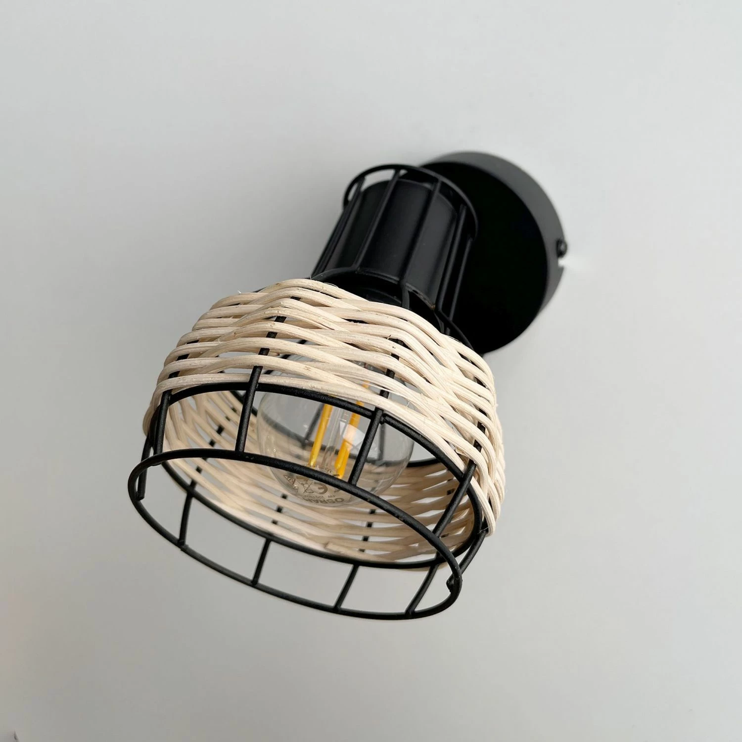 Fischer & Honsel schwenkbarer E14 Strahler Wandleuchte mit Korbgeflecht im Industrial-Stil Wandstrahler mit Schalter 10 x 15 cm 5 Fischer & Honsel schwenkbarer E14 Strahler Wandleuchte mit Korbgeflecht im Industrial-Stil Wandstrahler mit Schalter 10 x 15 cm – Bild 5