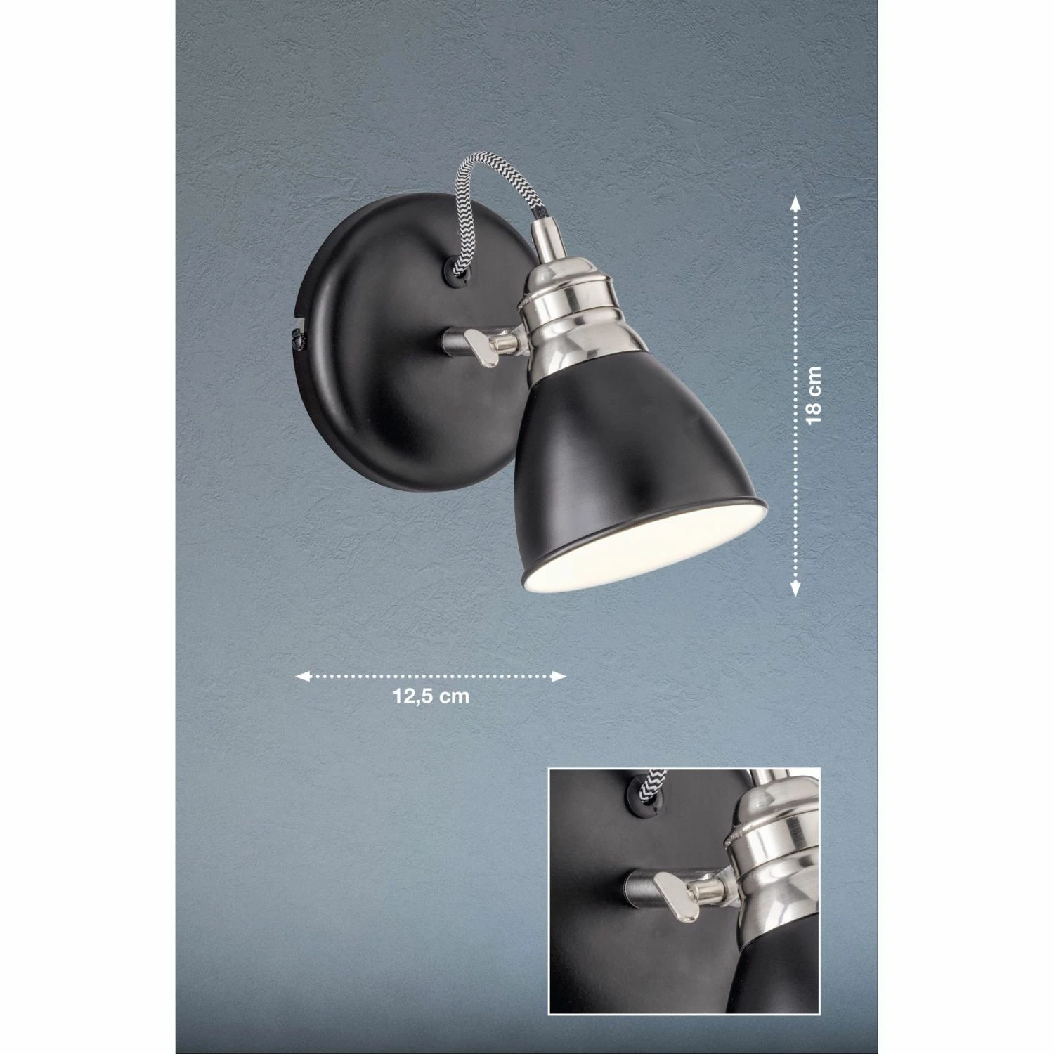 Fischer & Honsel schwenkbarer E14 Wandstrahler mit Metallschirm schwarz nickel Wandlampe 12,5 x 18 cm 3 Fischer & Honsel schwenkbarer E14 Wandstrahler mit Metallschirm schwarz nickel Wandlampe 12,5 x 18 cm – Bild 3