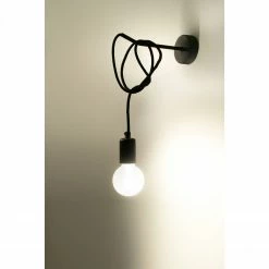 Sollux skandinavische E27 Wandleuchte mit Textilband für Glühbirne, vintage ideal für Filament-Leuchte hängend Wandlampe schwarz