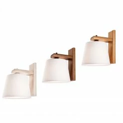 LHG Lights Skandinavische Holz Wandleuchte mit Stoffschirm hängend in 3 Holzfarben