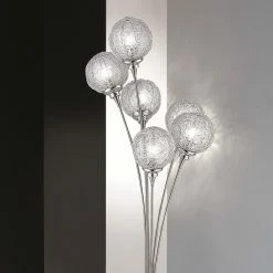 Paul Neuhaus Stehleuchte, 6-flammig, Aluminiumdrahtgeflecht, stahlfarbig