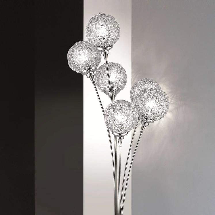 Paul Neuhaus Stehleuchte, 6-flammig, Aluminiumdrahtgeflecht, stahlfarbig 1 Paul Neuhaus Stehleuchte, 6-flammig, Aluminiumdrahtgeflecht, stahlfarbig