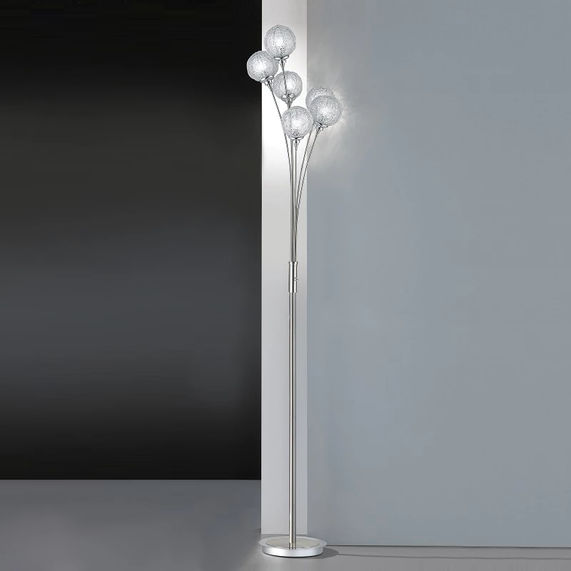 Paul Neuhaus Stehleuchte, 6-flammig, Aluminiumdrahtgeflecht, stahlfarbig 2 Paul Neuhaus Stehleuchte, 6-flammig, Aluminiumdrahtgeflecht, stahlfarbig – Bild 2