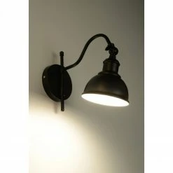 Sollux viktorianische E27 Wandleuchte aus Stahl Wandlampe Metallschirm mit heller Innenseite schwarz