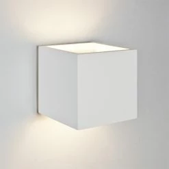 LHG Lights Wandleuchte aus Gips in weiß - 16,5x16,5cm - inklusive Leuchtmittel 1x E27 60W