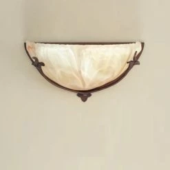 LAM Wandleuchte in Dunkelbraun/Antik-Gold - Glas Weiß/Amber