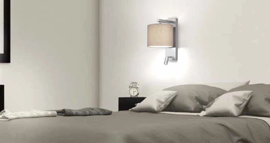 Herbert Schmidt Wandleuchte Forca mit Stoffschirm und Leselicht 2 Herbert Schmidt Wandleuchte Forca mit Stoffschirm und Leselicht – Bild 2