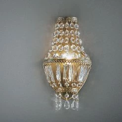 Hans Kögl Wandleuchte in grün-gold-antik mit Glasbehang