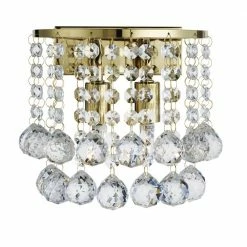 Searchlight Wandleuchte Hanna goldfarbig mit Kristallbehang