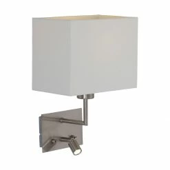 Steinhauer Wandleuchte inkl. beweglicher LED-Leselampe 3W, Hotel - Bettleuchte E27, mit Stoffschirm, silber beige, Kippschalter