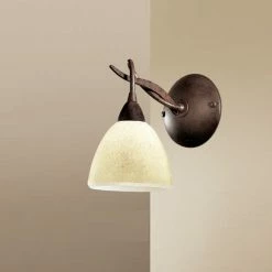 LAM Wandleuchte im Landhaus Stil - Dunkelbraun - Scavo-Glas antik