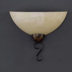 Fischer & Honsel Wandleuchte Landhaus / modern Country, flach, Halbschale Glas champagner Alabaster-Optik, rostfarbig