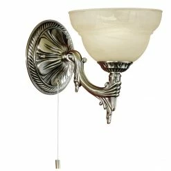 EGLO Wandleuchte Marbella mit Zugschalter, Alabasterglas