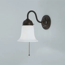 Berliner Messinglampen Wandleuchte in Berliner-Messing o Antik mit Opalglas und Zugschalter