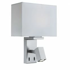 Searchlight Wandleuchte mit LED Leuchtenarm in Silber satiniert