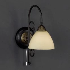 Fischer & Honsel Wandleuchte rost antik, Glas champagner, 1-flammig E14, Zugschalter