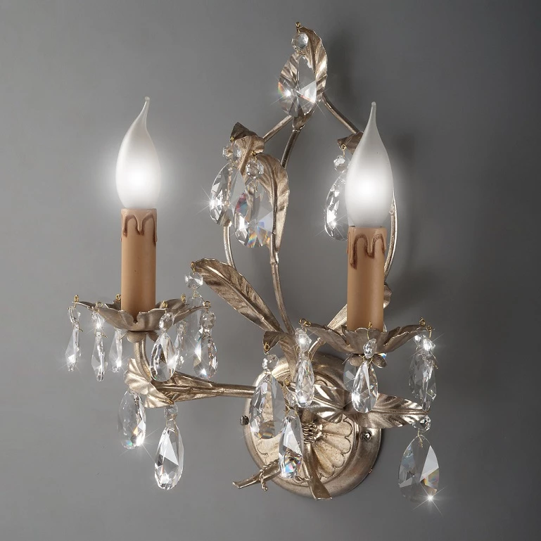 FERRO LUCE Wandleuchte, 2-flammig, Blattsilber, E14 Kerzenfassung, Behang wählbar 1 FERRO LUCE Wandleuchte, 2-flammig, Blattsilber, E14 Kerzenfassung, Behang wählbar