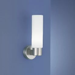 Böhmer Leuchten Wandleuchte, Badleuchte, Nickel-matt, mattem Opalglas, Höhe 25cm