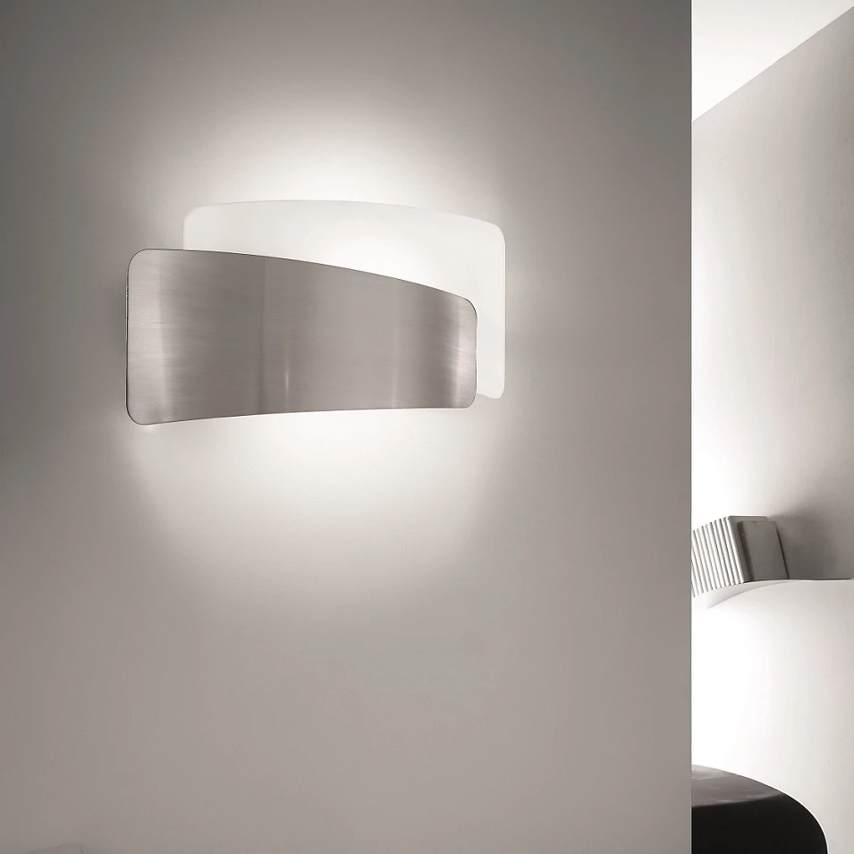 Fabas Wandleuchte, flach, Nickel, Glas weiß, Up&Down, E27 Fassung für LED 1 Fabas Wandleuchte, flach, Nickel, Glas weiß, Up&Down, E27 Fassung für LED