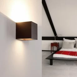 Cleoni Wandleuchte, Furnier, Wenge, quadratisch