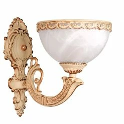 Jens Stolte Wandleuchte, klassisch, antik weiß, Glasschirm Marmor-Optik, 27cm hoch