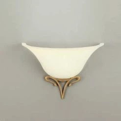 Wandleuchte, Messing-antik, Scavoglas Creme, 1-flammig, klassisch