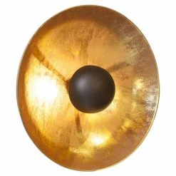 By Rydens Wand- oder Deckenleuchte in schwarz gold, Untertasse, rund, Metall, E27, Loft Stil